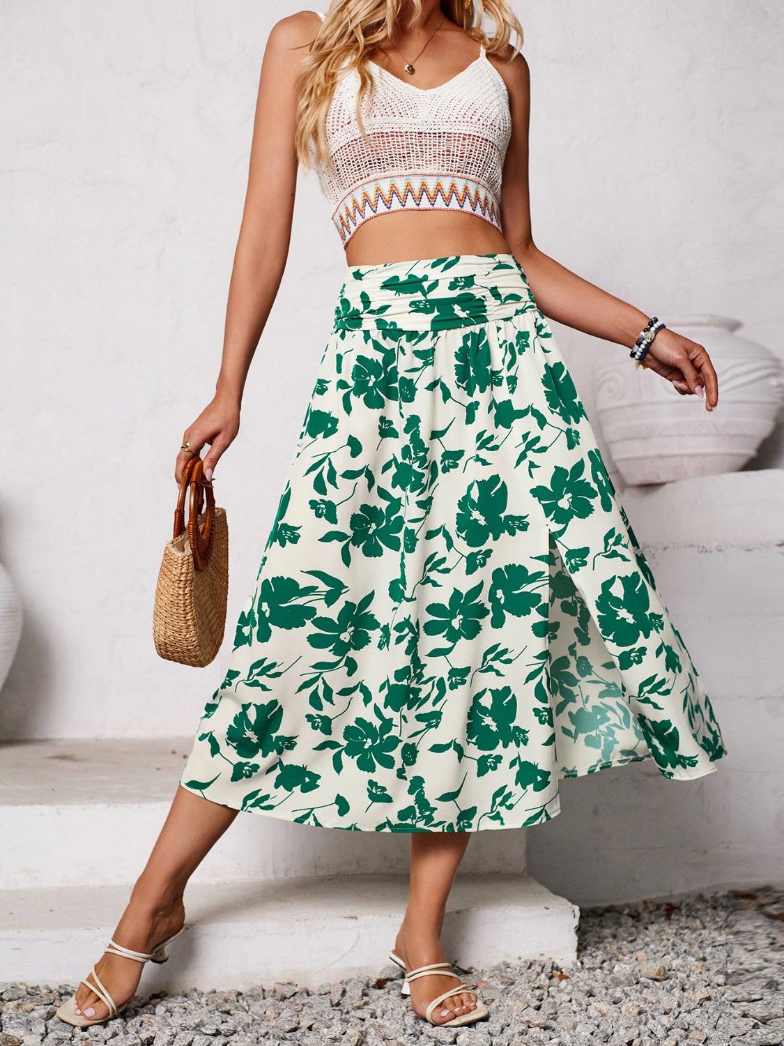 Summer Slit Printed Midi Skirt