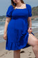 Dark Blue Shirred Ruffled Square Neck Plus Size Mini Dress elegantbunny