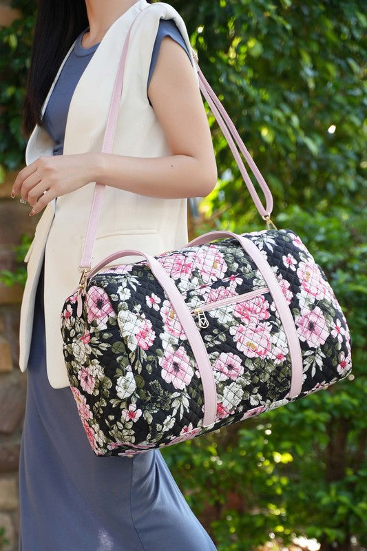 Khelani Quilted Botanical Pattern Duffle Bag elegantbunny