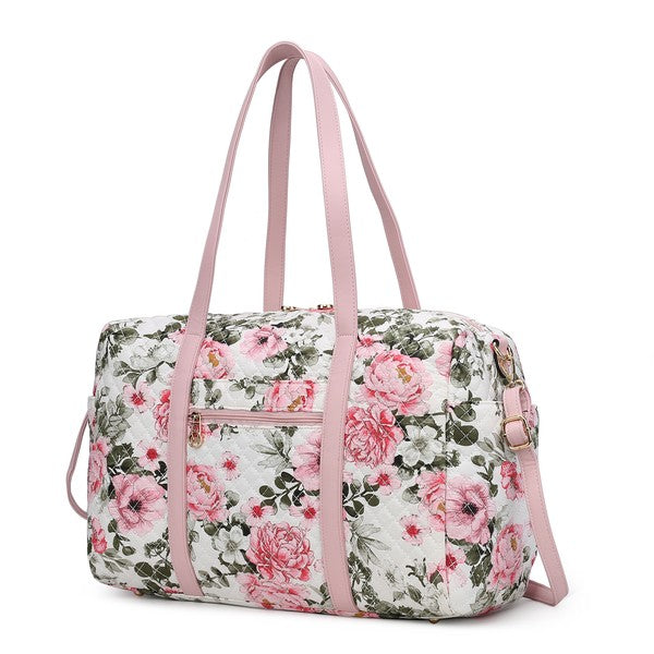 Khelani Quilted Botanical Pattern Duffle Bag elegantbunny