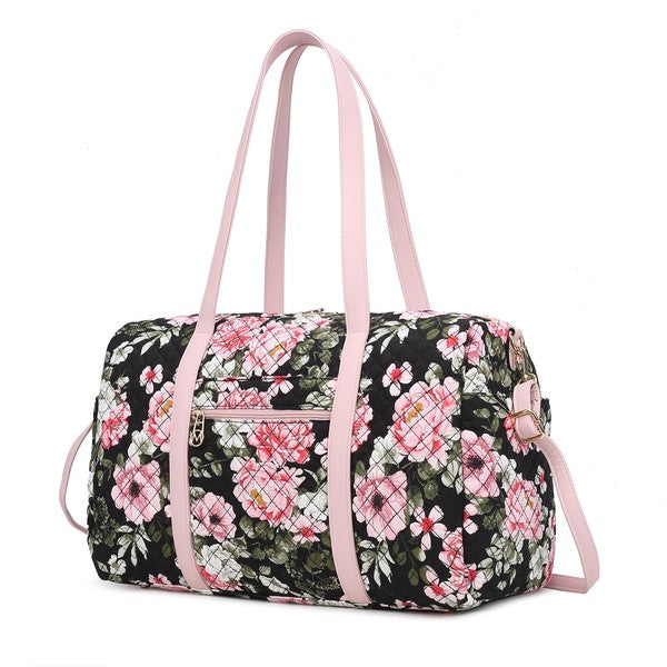 Khelani Quilted Botanical Pattern Duffle Bag elegantbunny