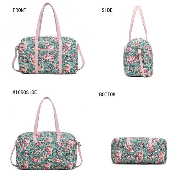 Khelani Quilted Botanical Pattern Duffle Bag elegantbunny