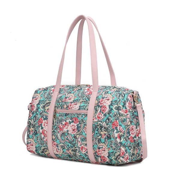 Khelani Quilted Botanical Pattern Duffle Bag elegantbunny