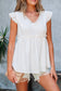 Light Pink Textured Ruffled Trim V Neck Flutter Flowy Top elegantbunny