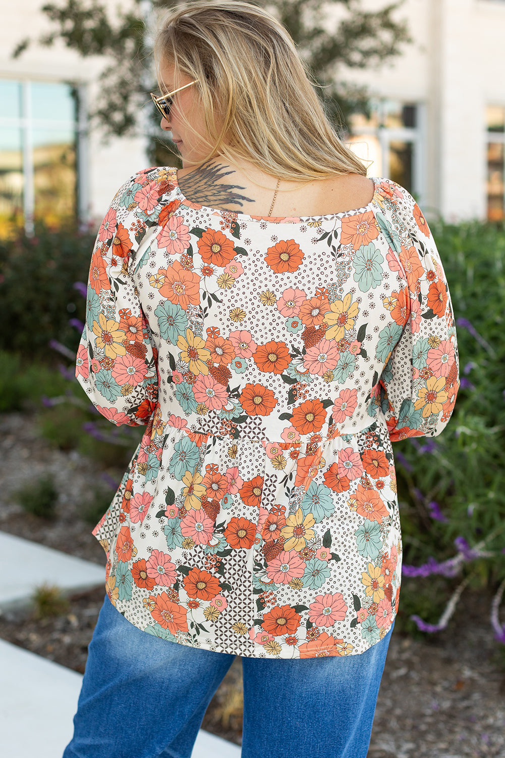 Flower Print Peplum Blouse elegantbunny