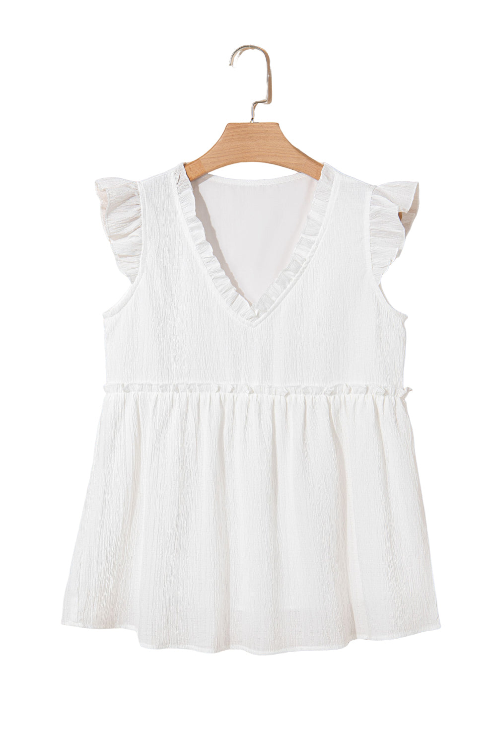 Light Pink Textured Ruffled Trim V Neck Flutter Flowy Top elegantbunny
