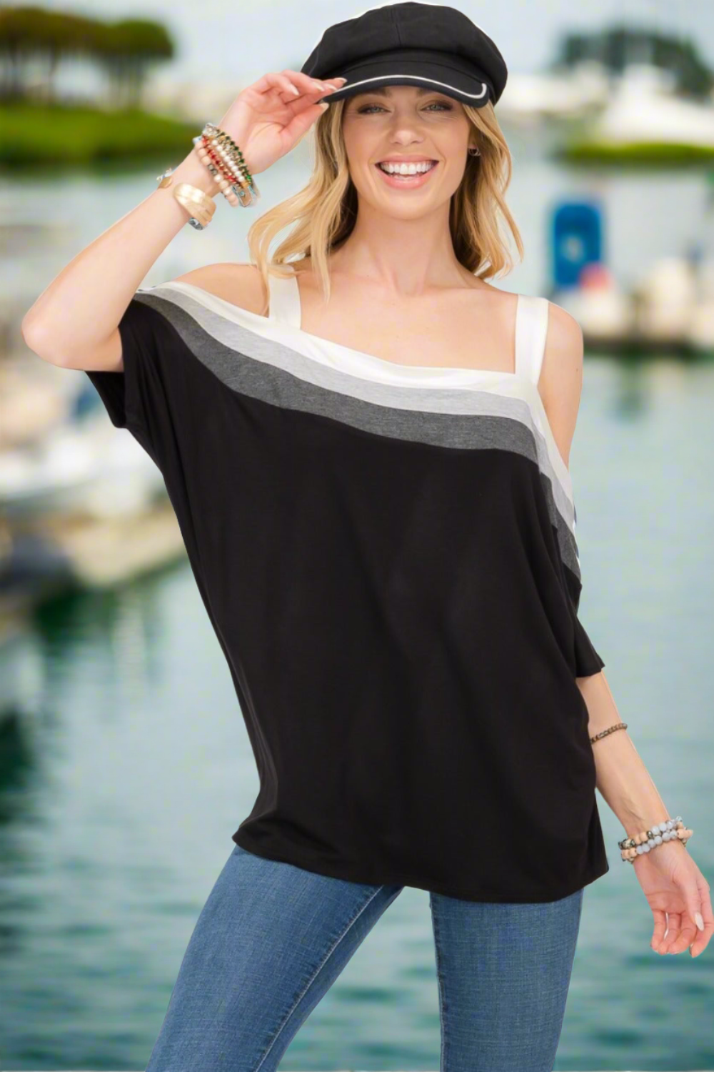 Spicy Striped Cold Shoulder Top