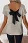 Gray Morn Ribbed Short Sleeve V Neck Colorblock Bow Back Top elegantbunny