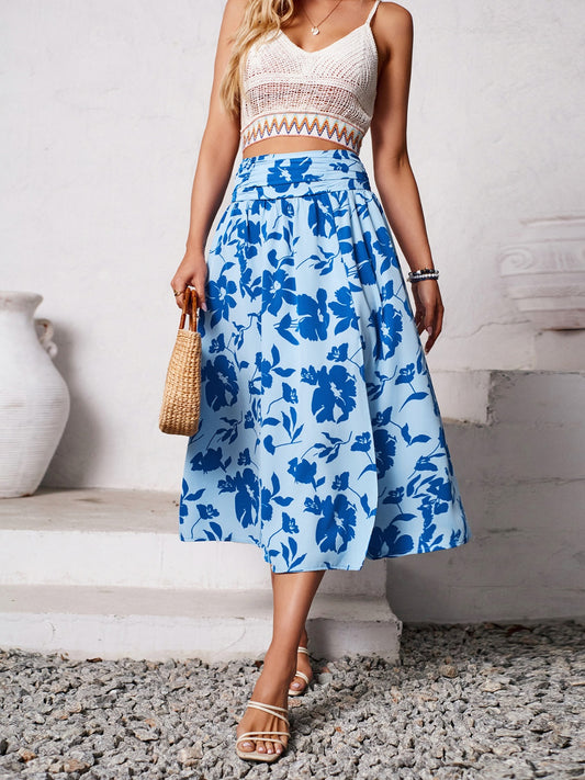 Summer Slit Printed Midi Skirt