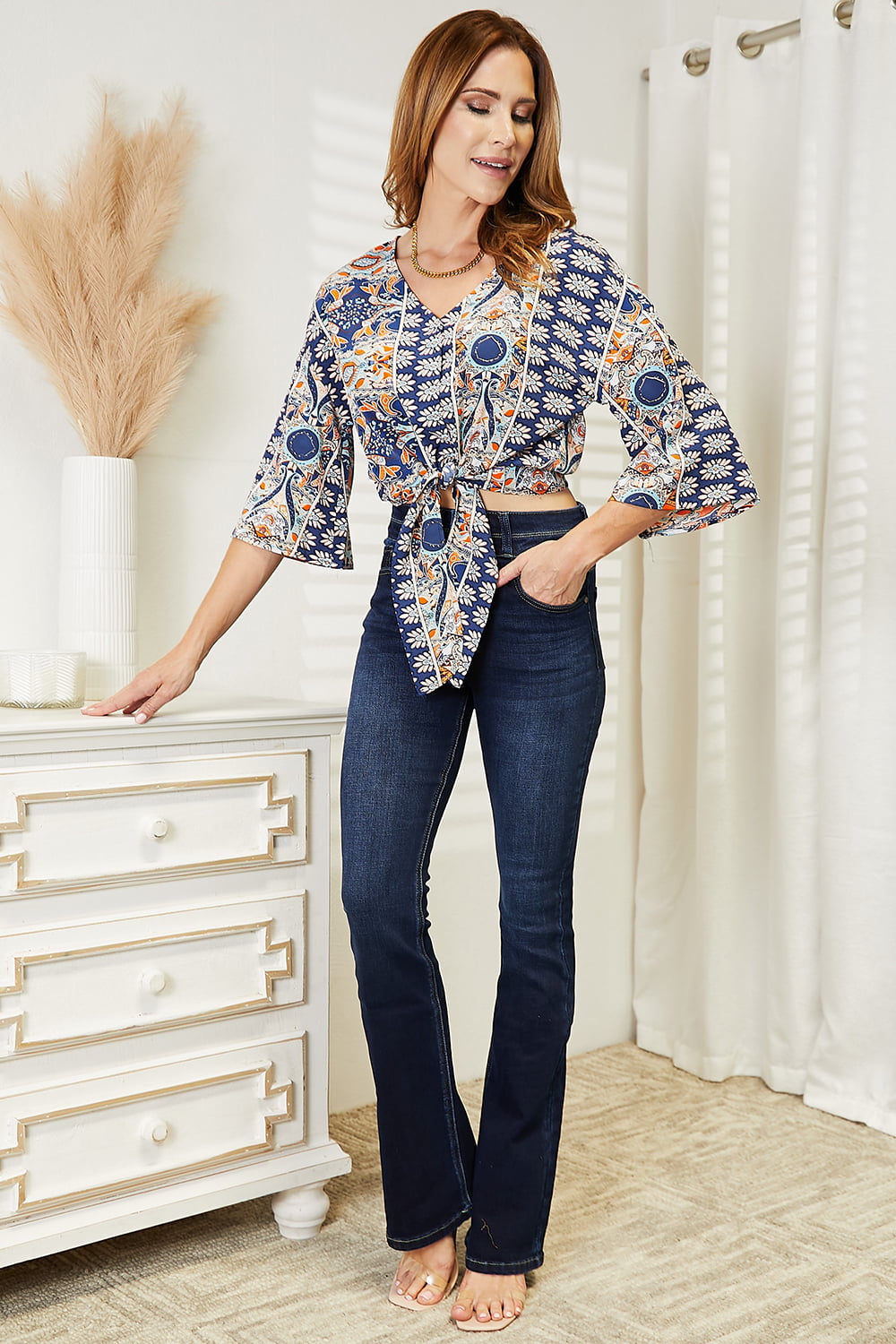 Tie Hem V-Neck Blouse