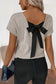 Gray Morn Ribbed Short Sleeve V Neck Colorblock Bow Back Top elegantbunny