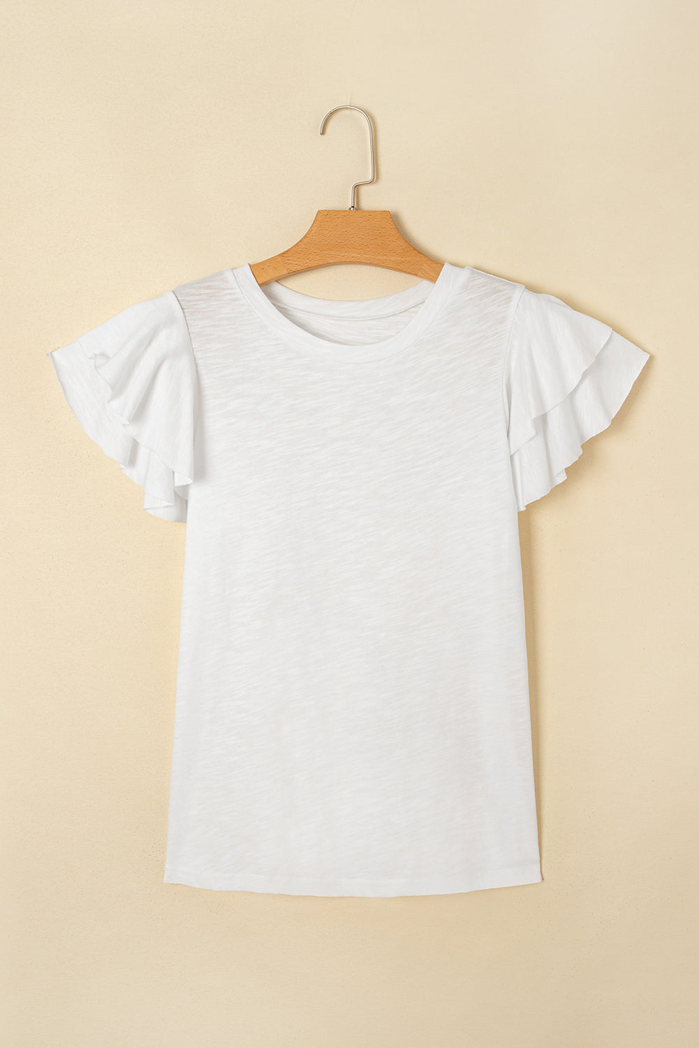 White Layered Ruffle Short Sleeve Round Neck Top elegantbunny