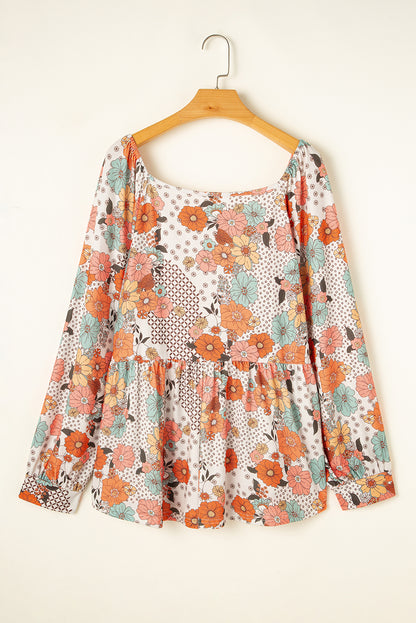 Flower Print Peplum Blouse elegantbunny