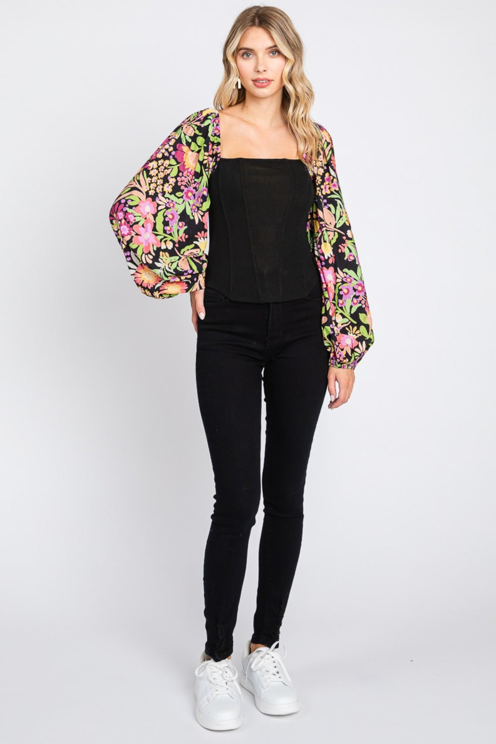 Floral Balloon Sleeve 1pc Blouse