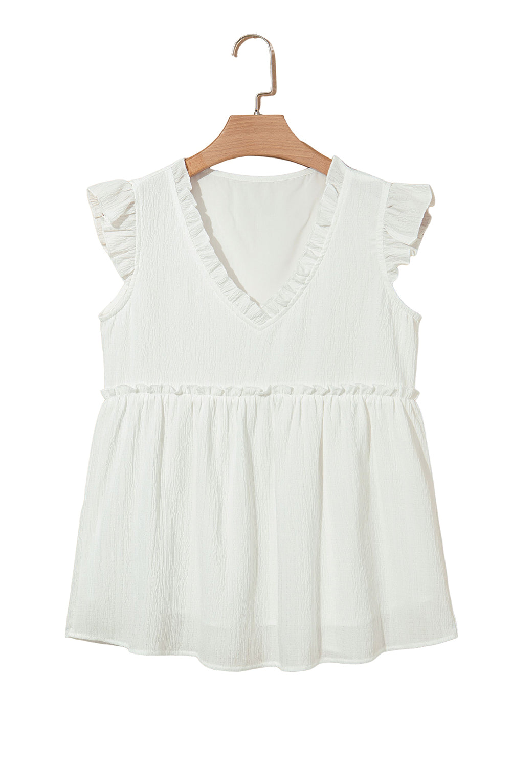 Light Pink Textured Ruffled Trim V Neck Flutter Flowy Top elegantbunny