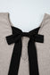 Gray Morn Ribbed Short Sleeve V Neck Colorblock Bow Back Top elegantbunny