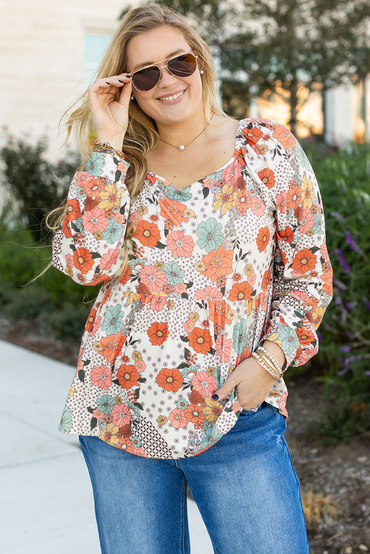 Flower Print Peplum Blouse elegantbunny