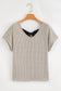 Gray Morn Ribbed Short Sleeve V Neck Colorblock Bow Back Top elegantbunny