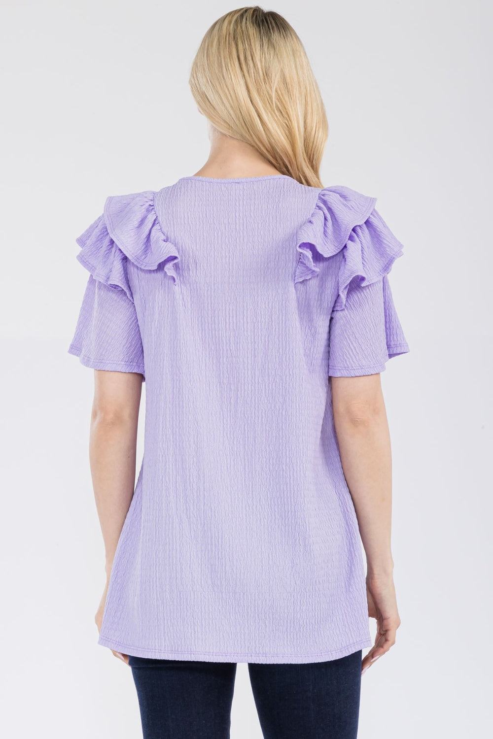 Celeste Full Size Ruffle Layered Short Sleeve Texture Top elegantbunny