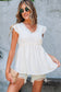 Light Pink Textured Ruffled Trim V Neck Flutter Flowy Top elegantbunny