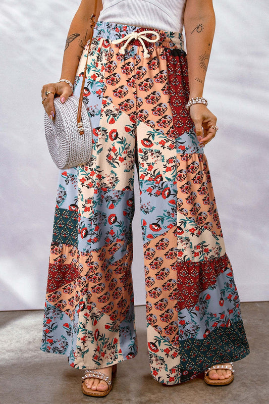 Full Size Drawstring Printed Wide Leg Pants elegantbunny