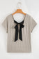 Gray Morn Ribbed Short Sleeve V Neck Colorblock Bow Back Top elegantbunny