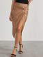 Women's Faux Leather Skirt High Waisted Ruched Split Fitted HWEXC7WHZB elegantbunny