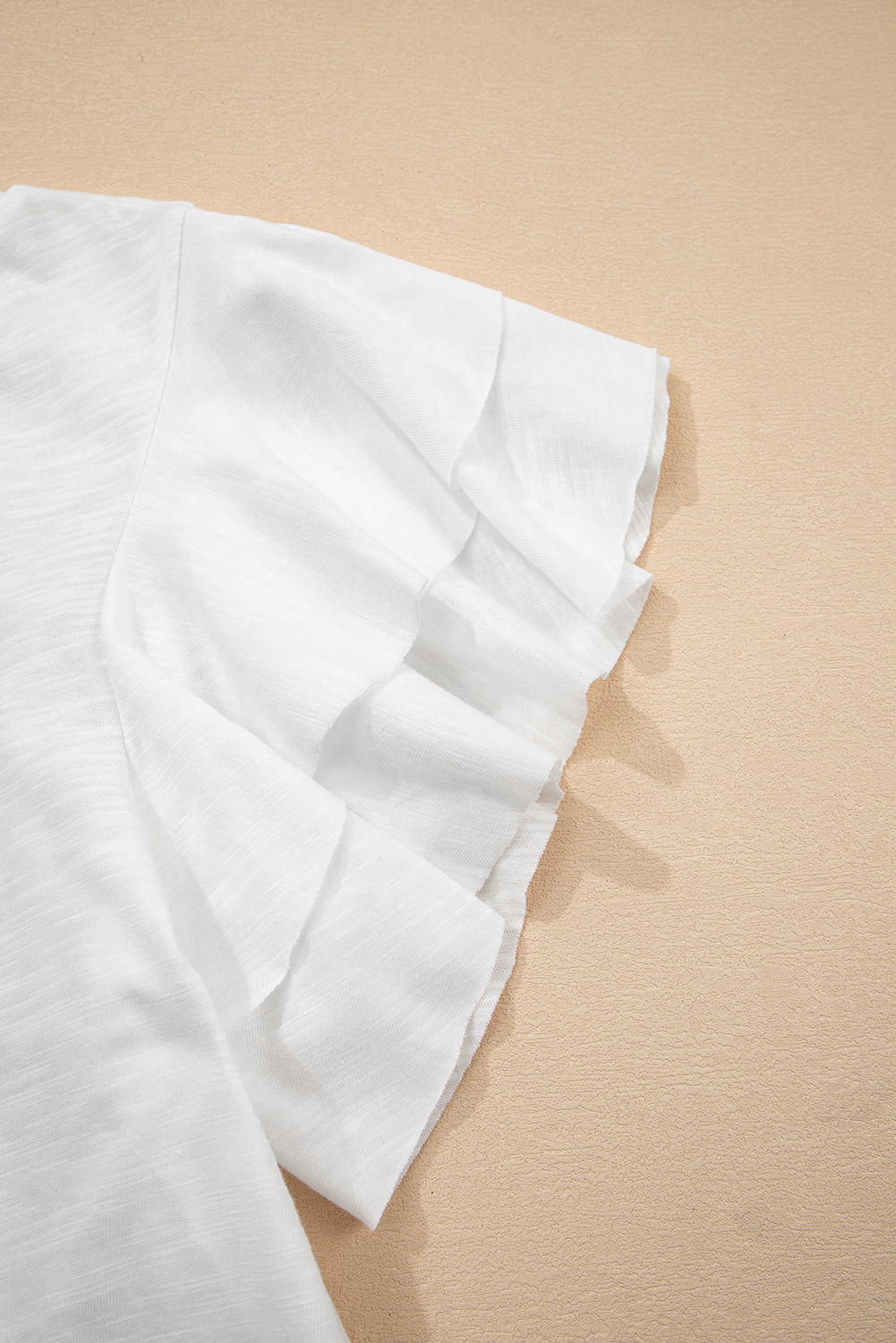 White Layered Ruffle Short Sleeve Round Neck Top elegantbunny