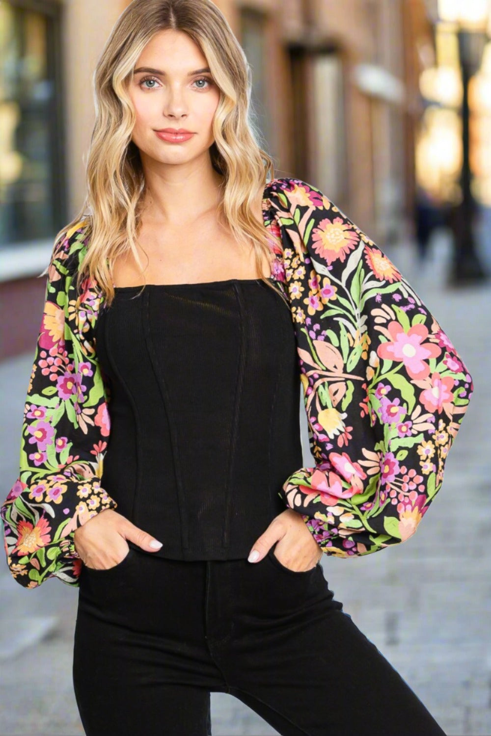 Floral Balloon Sleeve 1pc Blouse