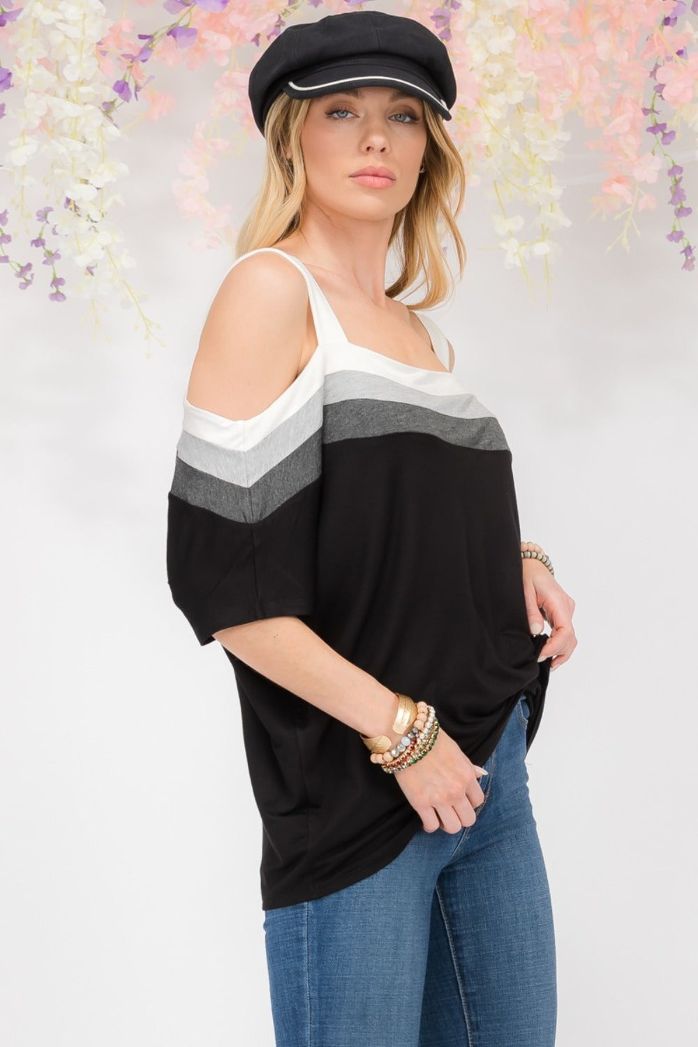 Spicy Striped Cold Shoulder Top