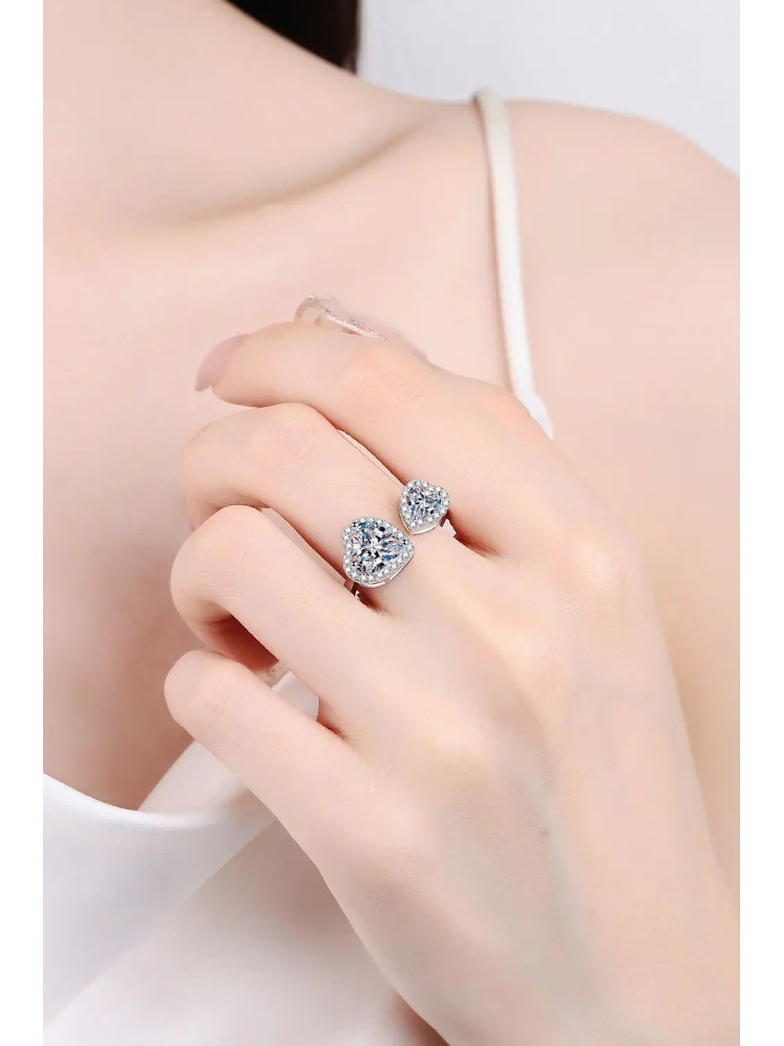 Double Heart-Shape Moissanite Open Ring