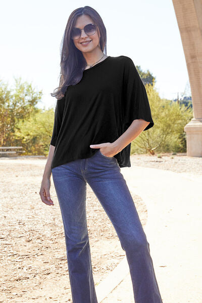 Basic Round Neck Drop Shoulder T-Shirt