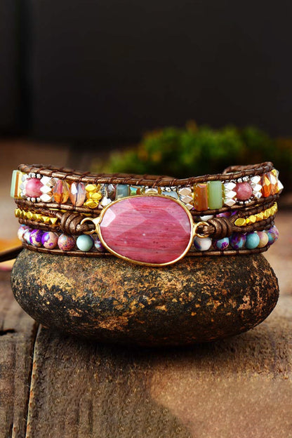 Handmade Natural Stone And Crystal Beads Bracelet
