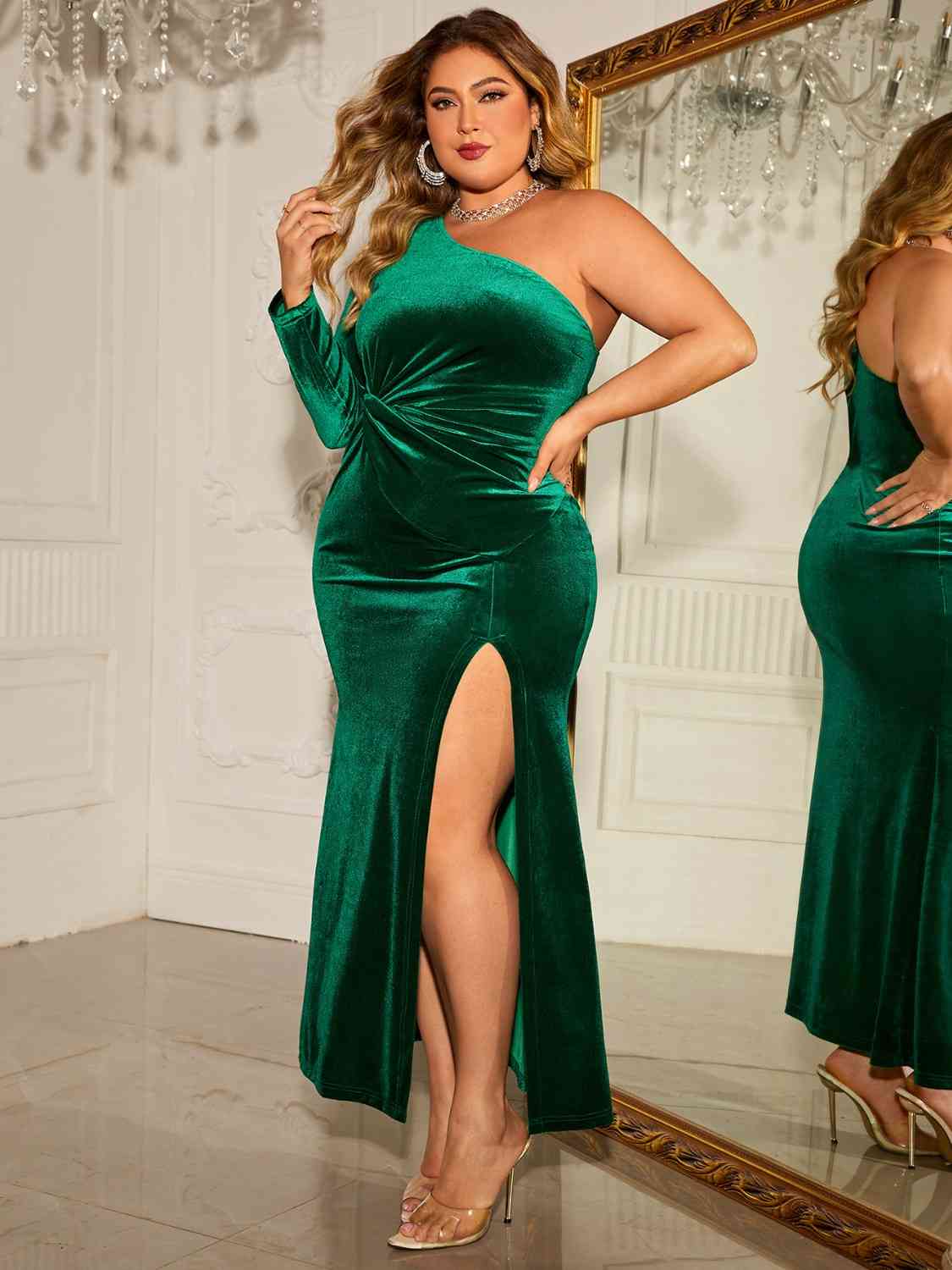 Green With Envy One-Shoulder Holiday Dress
