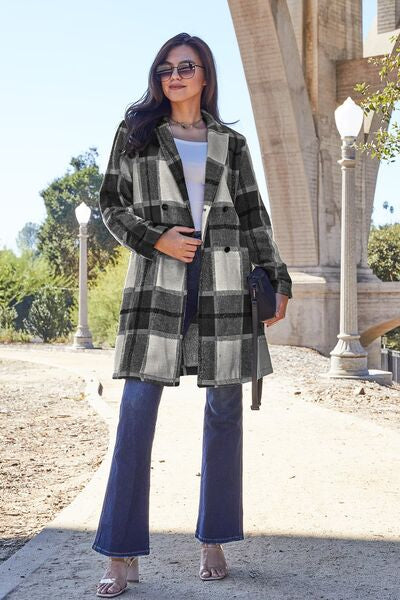 Pretty In Plaid II  Button Up Collar Coat