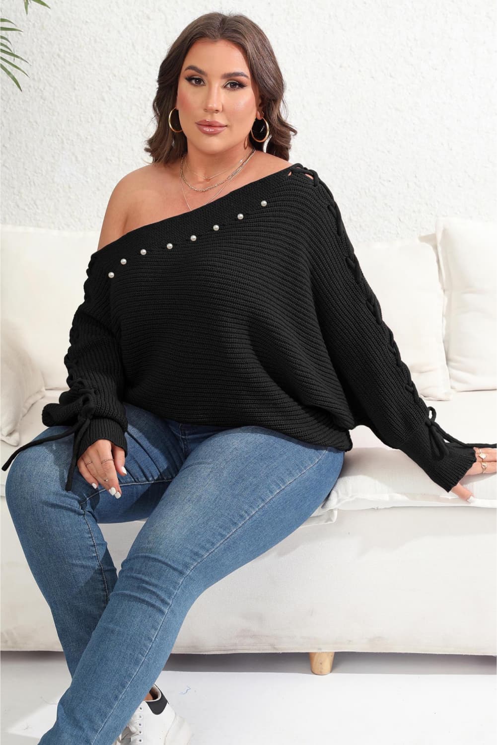 Only Yours One Shoulder Beaded Sweater