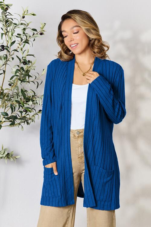 Richly Ribbed Open Front Cardigan