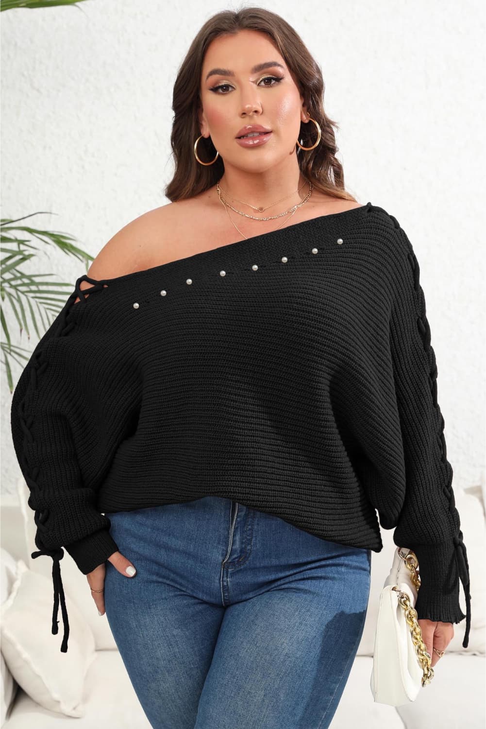 Only Yours One Shoulder Beaded Sweater