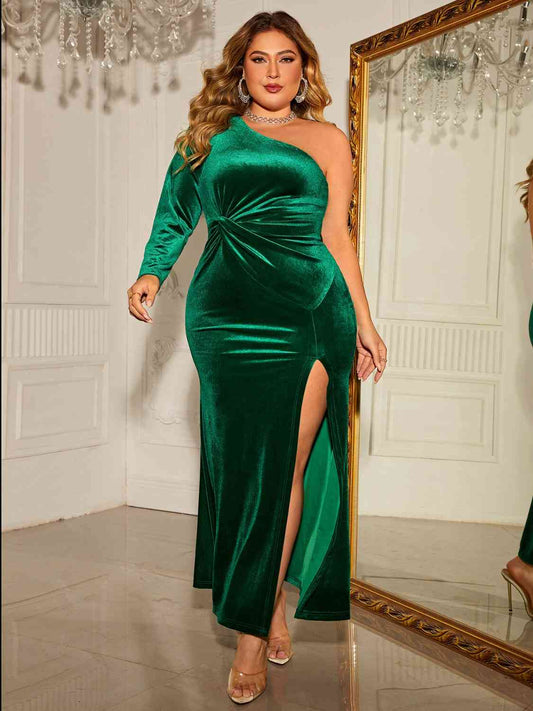 Green With Envy One-Shoulder Holiday Dress