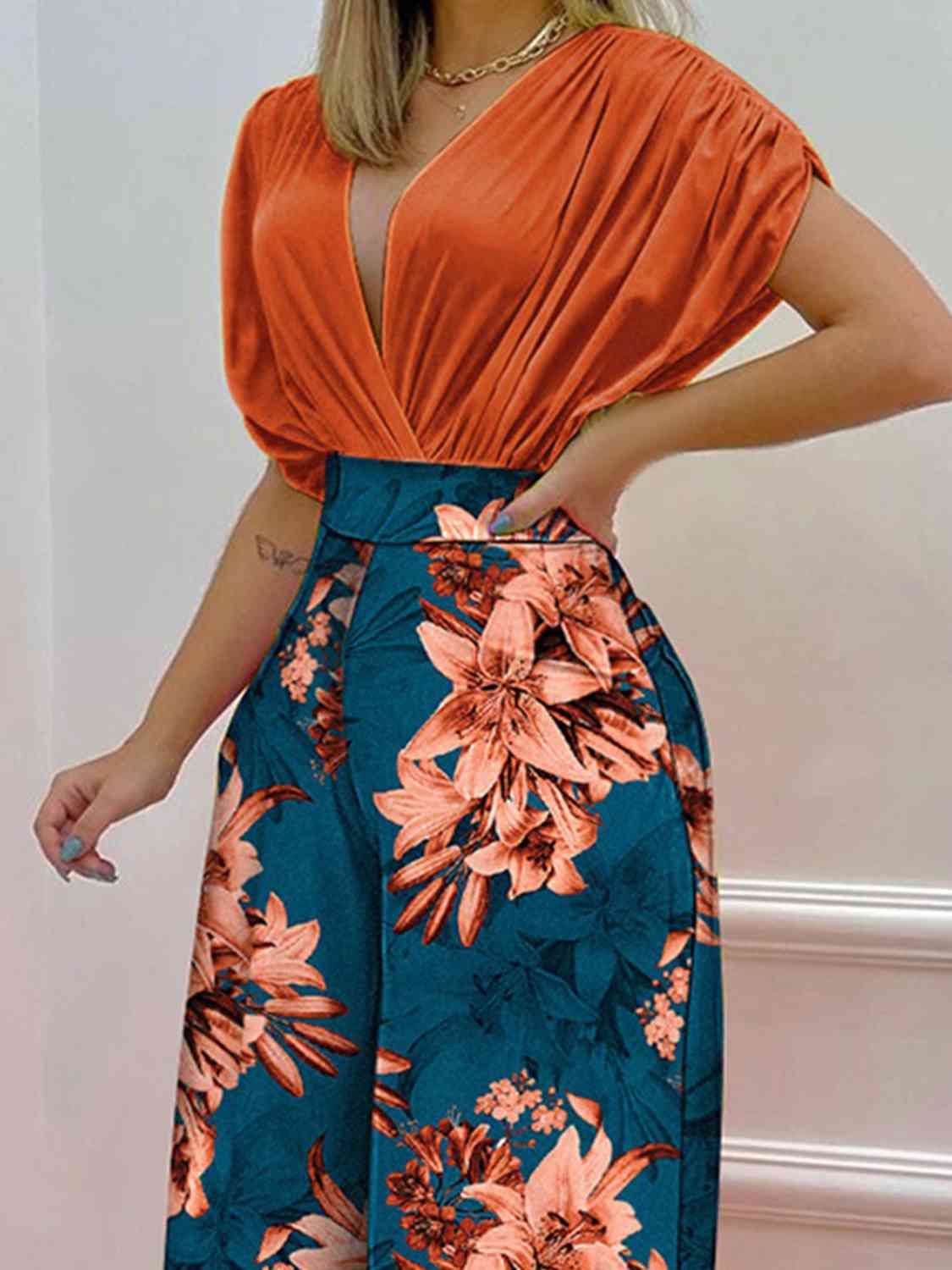 Sweetheart Surplice Top and Wide Leg Pants Set