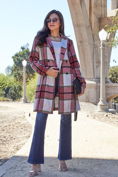 Pretty In Plaid II  Button Up Collar Coat