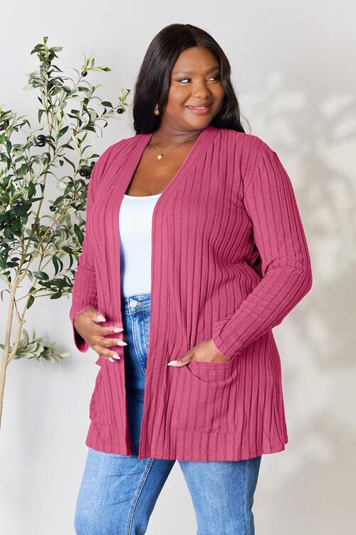 Richly Ribbed Open Front Cardigan