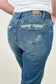 Judy Blue Mid-Rise Destroy & Single Cuff Dad Jean Straight Jeans Kiwidrop