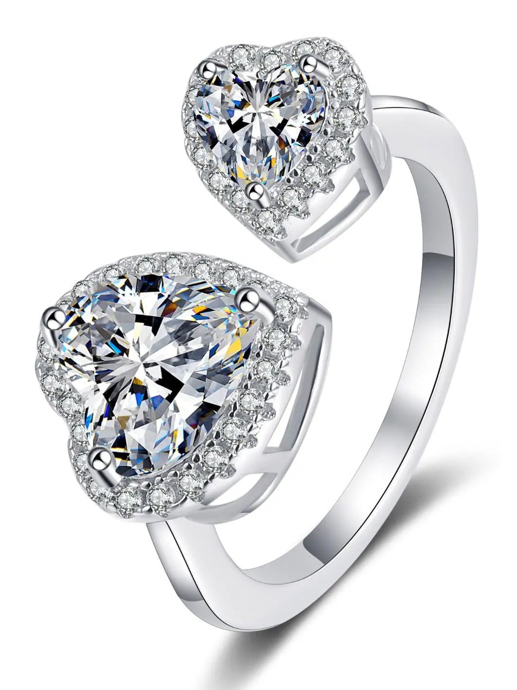 Double Heart-Shape Moissanite Open Ring