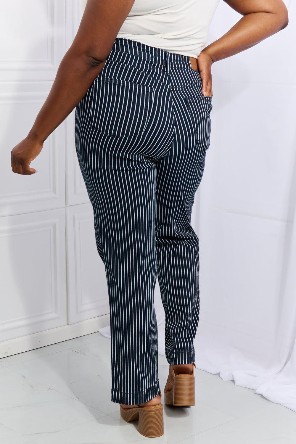 Cassidy High Waisted Tummy Control Striped Straight Leg Jeans By Judy Blue
