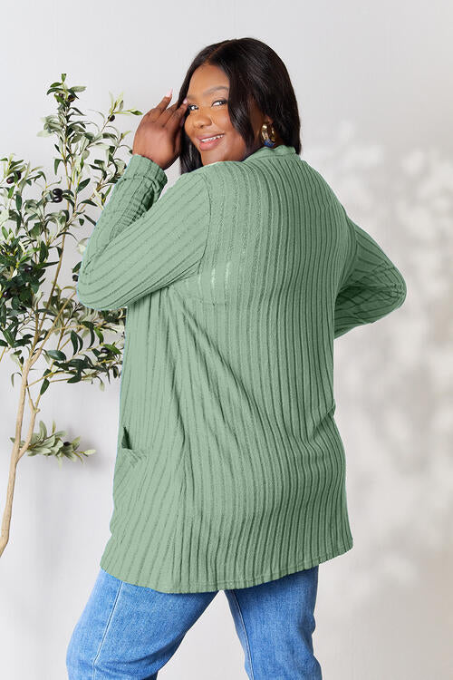 Richly Ribbed Open Front Cardigan