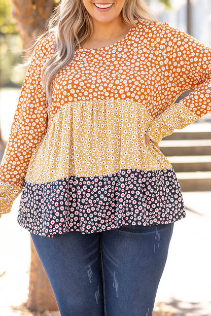 Plus Size Floral Color Block Babydoll Top Trendsi