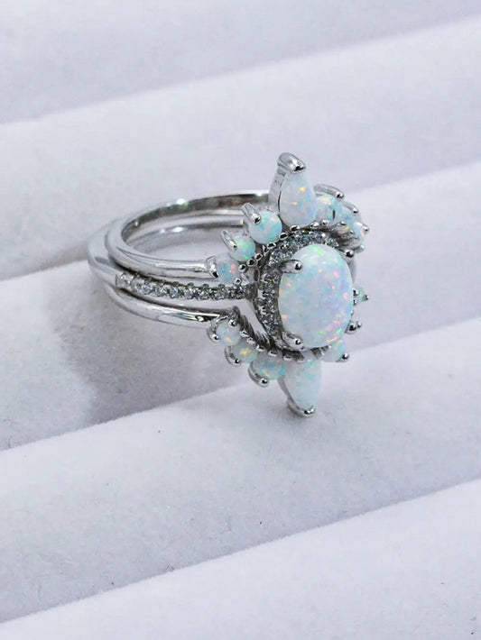 Sterling Silver 3piece Ring With Australian Opal Trendsi
