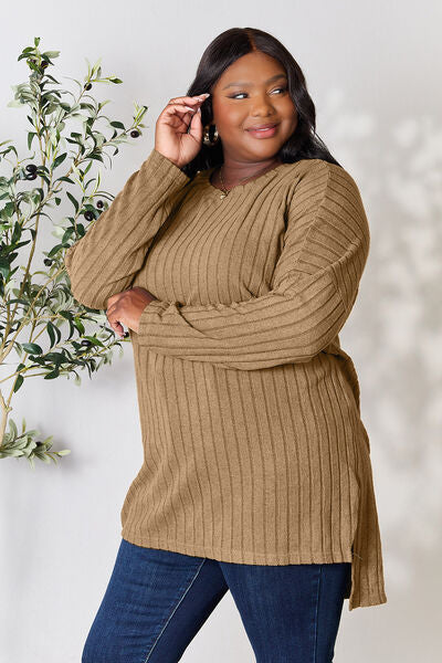 Richly Ribbed Round Neck Long Sleeve Top