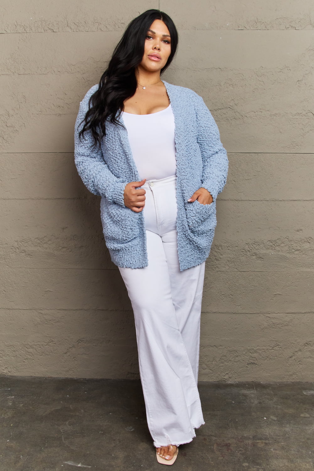 Falling For You Open Front Popcorn Cardigan